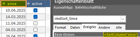 Figure 2: The headers as CommandButtons in design view.